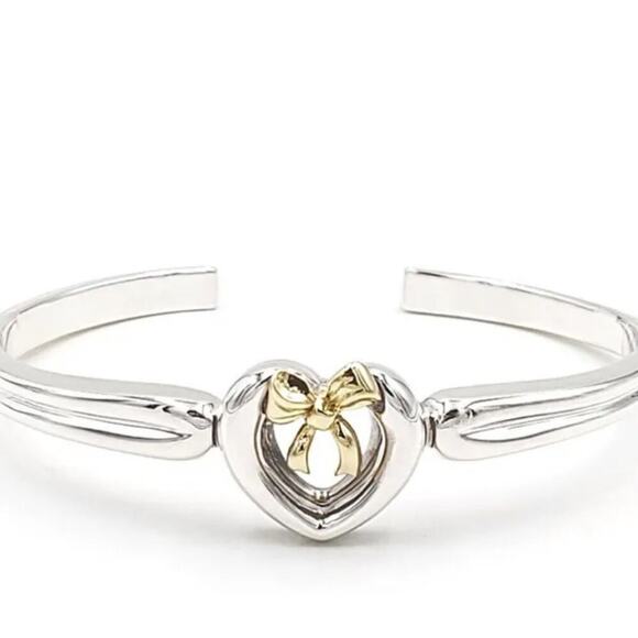 tiffany & co heart bangle silver and gold ribbon Cuff - Picture 1 of 5